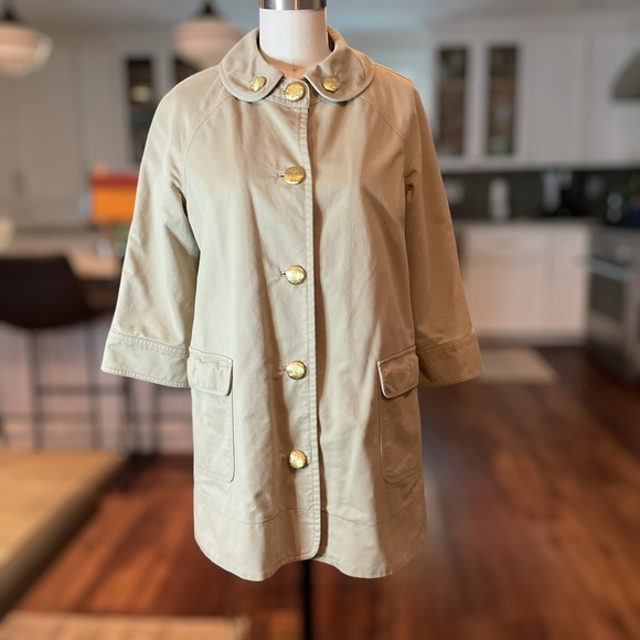 Juicy Couture Y2K Tan Trench Coat Gold Accents 3/4 Sleeve Women’s Medium EUC - Picture 4 of 14
